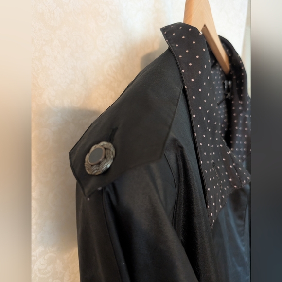 British Mist Women's Full Length Black Coat w Polka‎ Dot Detail Sz.14 - Picture 7 of 16